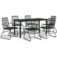 vidaXL 7-tlg. Garten-Essgruppe Schwarz PVC-Rattan - Gartenmöbel-Set aus robustem PVC-Rattan, ideal für Mahlzeiten im Freien. Das pulverbeschichtete Stahlgestell sorgt für Stabilität, während die glatte Hartglas-Tischplatte leicht zu reinigen ist.