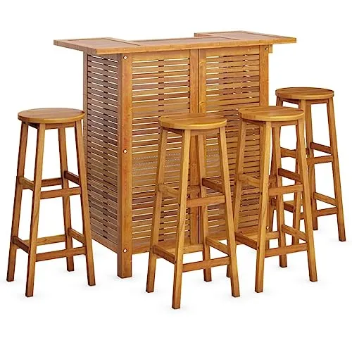vidaXL 5-tlg. Gartenbar-Set aus Akazienholz - Braun - Gartenmöbel-Set aus massivem Akazienholz, elegant und langlebig. Ideal für Garten, Hof oder Terrasse mit praktischem Tisch und komfortablen Barhockern.