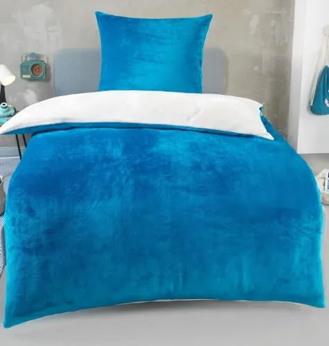 DreamHome Winter Wende Plüsch Bettwäsche 135x200 - Bettwäsche-Set in Größe 135x200 cm + 80x80 cm, aus kuscheligem Cashmere Touch Nicky-Teddy Fleece, besonders warm und flauschig, ideal für kalte Nächte, waschbar bis 60°C und trocknergeeignet.