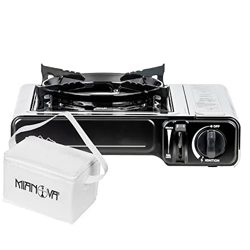 Mianova Campingkocher Outdoor Gaskocher 1-flammig - Ideal für Camping und BBQ, mit Piezozündung für einfache Handhabung. Stufenlos regulierbare Flamme, stabiles Ganzmetallgehäuse und Sicherheitsdrucksensor.