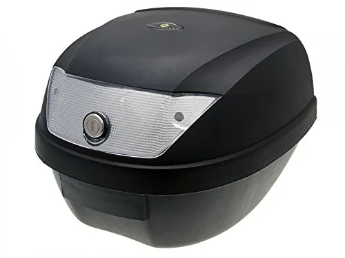 Top Case Koffer schwarz 28L / Reflektor weiàŸ mit Universalhalterung für Roller, Moped, Motorrad