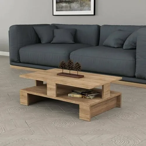 Dmora Wohnzimmertisch Eridanus – Multifunktionaler Couchtisch aus Eiche - Beistelltisch fürs Wohnzimmer – Eleganter Couchtisch (80x50x28 cm) aus Eiche, ideal als Ablage für Getränke und Bücher, perfektes Design für moderne Räume und platzsparende Lösungen.