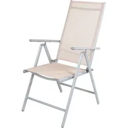 Hochlehner Silbergrau/Beige 7 Positionen - DMC5000B - Eleganter Klappstuhl aus Aluminium/Textilen für Garten, Terrasse und Balkon. Mit 7-fach verstellbarer Rückenlehne für optimalen Komfort. Leicht, stabil und wetterfest – ideal für entspannte Stunden im Freien.