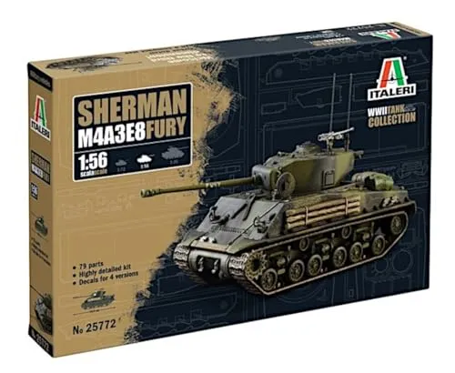 Italeri 25772 1:56 Sherman M4A3E8 Fury - Modellbau, Bausatz, Standmodellbau, Basteln, Hobby, Kleben, Plastikbausatz, detailgetreu, Unlackiert