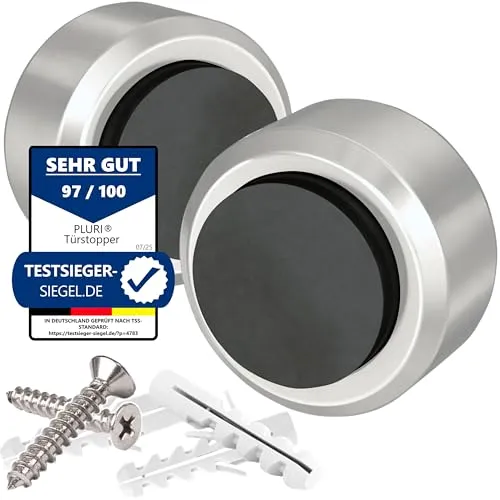 PLURI - Premium Türstopper Wand Edelstahl [2er Set] - GRATIS Befestigungsmaterial, Wand-Puffer Gummi-Puffer, Tür-Puffer, Door-Stopper Tür-Griff, Wand-Schutz Tür-Klinke, Wand-Stopper Wand-Montage