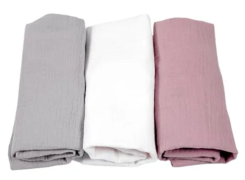 BabyLux Musselin Spannbettlaken Set – 3er Pack (40x80 cm) für Kinderwagen, Stubenwagen, Babybett & Wiege Matratzenbezug (z16 Grau-Weiß-Rosa)