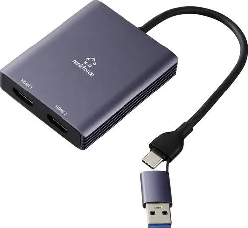 Renkforce RF-6418198 USB-C / HDMI Adapter 4K UHD - PC-Kabel, Adapter & Hubs - Dual HDMI Adapter mit 4K UHD Unterstützung für gestochen scharfe Bildqualität und vielseitige Anschlussmöglichkeiten.