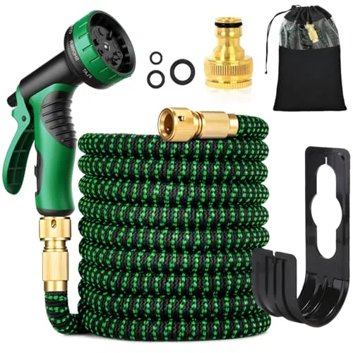 Flexibler Gartenschlauch 30m/100FT Grün, mit Sprühdüse & 3/4