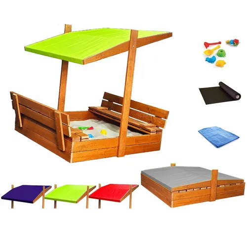 Sandkasten aus Holz mit Dach und Sitzbank 120 cm - Hochwertiger Holzsandkasten mit praktischer Abdeckung und Sitzbank, ideal für stundenlangen Spielspaß im Garten für Kinder von 1-16 Jahren.