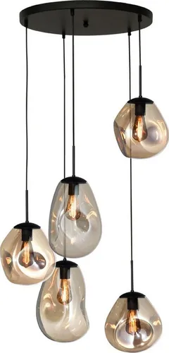 masterlight Pendelleuchte Lava 5-flammig in Gold 60x60cm - Elegante Pendelleuchte Lava, 5-flammig mit handgefertigten Gläsern. Ideal für stilvolle Akzente in Ihrem Wohnraum. Maximale Höhe 365 cm, perfekt für Deckenmontage.