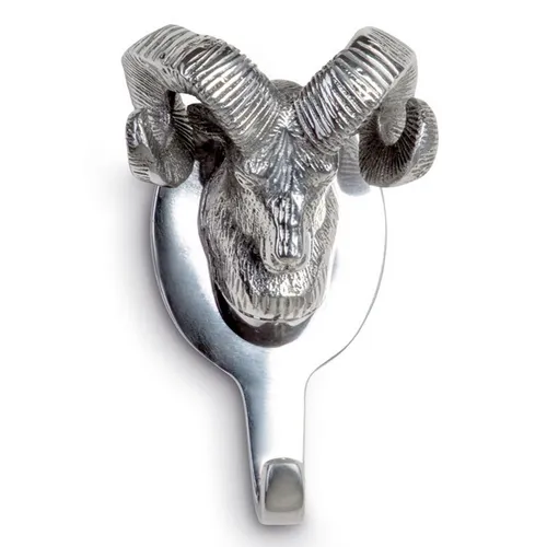 glänzender Aluminium Wandhaken Motiv Widder 13 cm lang