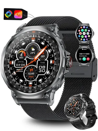 S&T Design Smartwatch Fitness Tracker Uhr für Herren mit Telefonfunktion Groß Smartwatch (iOS + Android) Geschenkbox, (Android und iOS), 1,85