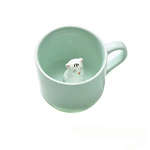 BigNoseDeer Kaffee-Milch-Tee-Keramik-Becher - 3D Tier-Morgen-Schale beste Geschenk Für Morgengetränk und Hochzeiten, Geburtstage, Vatertag (Katze)