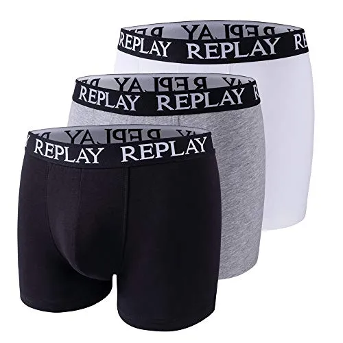 Replay Boxershorts BOXER Style 01/C - 3er Pack mit Logo - Herrenunterhosen in schwarz, grau und bunt, aus hochwertiger Baumwolle mit elastischem Bund für optimalen Tragekomfort.