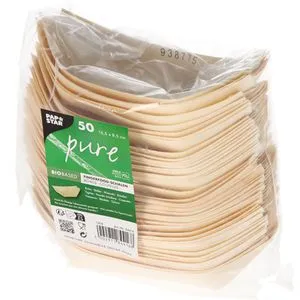 Papstar Fingerfoodschalen 84416 pure, Kiefernholz, Schiffchen, 16,5 x 2 x 8,5 cm (BxHxT), 50 Stück