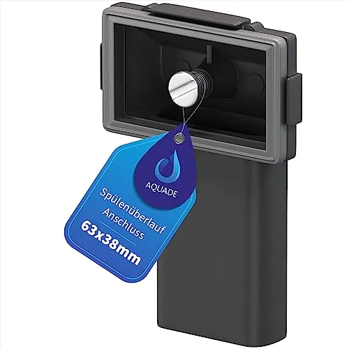 AQUADE Überlauf Spüle mit rechteckigem Überlaufloch 63x38mm - Zubehör für Küchenspülen Überlaufgarnitur mit Dichtung und Befestigungsschraube