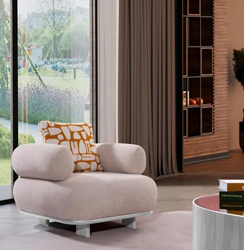 Beiger Wohnzimmersessel Designer Loungesessel - Moderner Einsitzer in Beige, ideal für Wohnzimmer und entspannte Abende. Bequeme Polsterung und stilvolles Design sorgen für Gemütlichkeit und Eleganz.