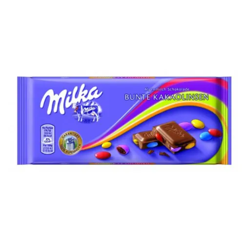 Milka Schokolade mit bunten Kakaolinsen – 100g