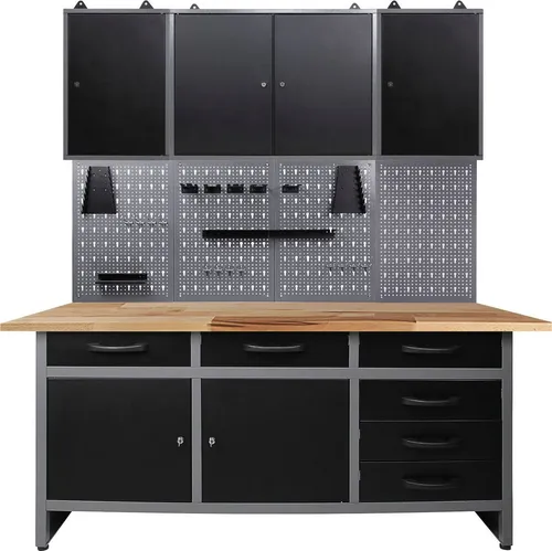 ONDIS24 Werkstatt-Set 160 cm - Hobbywerkbank mit 6 Schubladen - Werkstatt-Sets mit verstellbaren Füßen, abschließbar und einer maximalen Belastbarkeit von 600 kg. Ideal für Hobbywerkstätten!