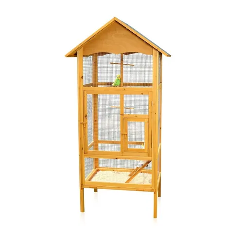 Mucola Vogelhaus M02 – Imprägniertes Holz Vogelkäfig für Papageien - Tierhäuser: Robuste Vogelvoliere aus imprägniertem Fichtenholz mit Satteldach, ideal für Outdoor und Indoor, inklusive 2 Türen und Stehleiter.