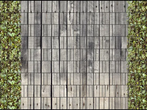 zaunzu Sichtschutzstreifen Holzwand & Kirschlorbeer - 2,5m x 1,8m Fotodruck für Doppelstabgitter - Gestalten Sie Ihre Privatsphäre stilvoll mit unseren bedruckten Sichtschutzstreifen in Holzwand- und Kirschlorbeer-Optik. Wetterfest, langlebig und einfach zu installieren – ideal für Doppelstabmatten. Hochwertiger Motivdruck für eine individuelle Gartenatmosphäre.