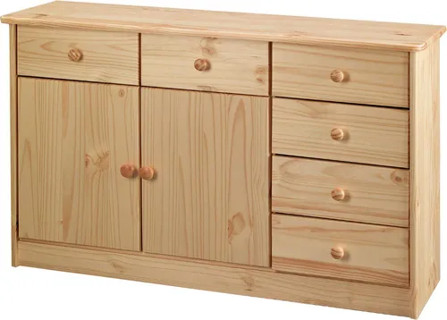 Möbilia Kommode | 2 Türen & 6 Schubladen aus Kiefernholz - Stilvolle Kommode aus massivem Kiefernholz mit 2 Türen und 6 Schubladen für großzügigen Stauraum. Pflegeleichte Oberfläche und zeitloses Design passen in jedes Zuhause.