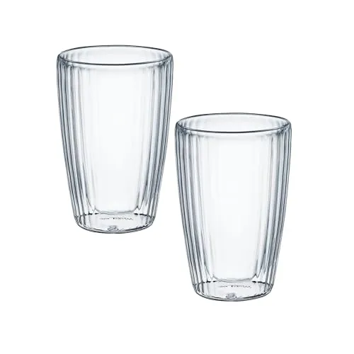 AMBITION Doppelwandiges Trinkglas 2er Set Curly Glastassen 450 ml für Kaffee Tee Cappuccino Spülmaschine & Mikrowelle