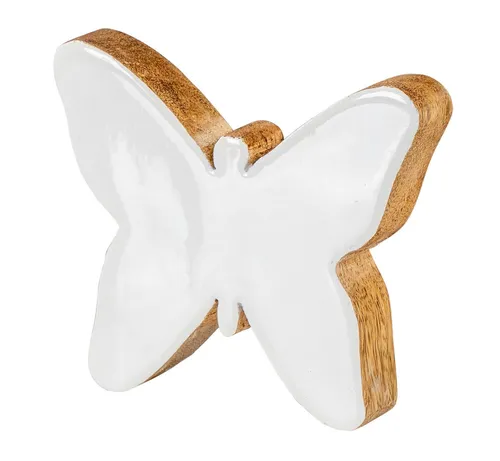 Levandeo® Dekoobjekt, Schmetterling Holz 15x15cm Mango Weiß Natur Braun Tischdeko Deko