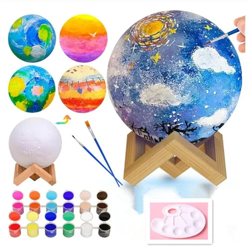 Mond Lampe Malset,3D-Nachtlicht Kreativ Set für Kinder, DIY Malset Bastelset Kinder mit Malpinsel, LED Nachtlicht für Mädchen Jungen Spielzeug - 11cm