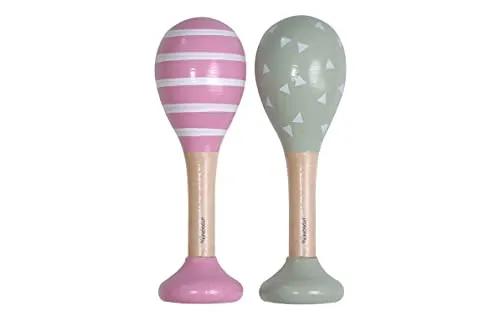 Kindsgut Rasseln aus Holz, 2er Set Musik Instrument für Babys und Klein-Kinder, ideal für unterwegs, dezente Farben und hochwertige Qualität, Dreiecke und Streifen
