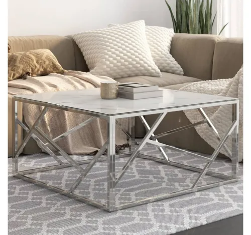 furnicato Couchtisch mit Marmor-Optik und Edelstahlgestell