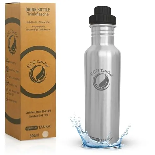 0,8 Liter sportsTANKA™ Edelstahl Trinkflasche von ECOtanka mit Reduzier-Verschluss, Nachhaltige Trinkflasche für Sport, Outdoor, Fitness, Wandern und Freizeit, BPA-Frei, Auslaufsicher -