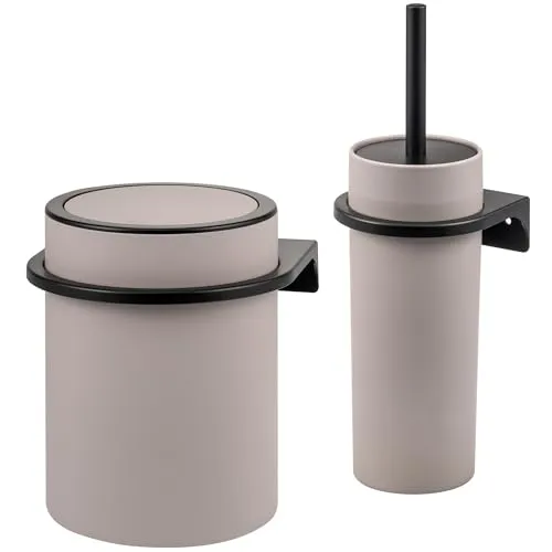 bremermann Bad-Set Savona 2tlg. mit Softtouch-Oberfläche - Badausstattung Set mit 5,5L Kosmetikeimer und WC-Garnitur, inklusive praktischer Wandhalterung für flexible Montageoptionen und modernes Design.