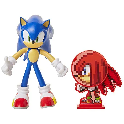 Jakks Pacific 400514 Basic Sonic Action Spielfigur 10 cm mit drehbarer Knuckles Scheibe, Wave 1, Minipuppen