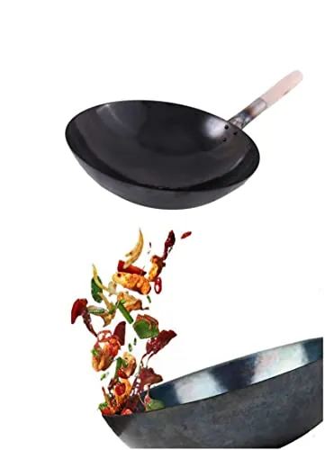 AAF Nommel Wok Pfanne runder Boden Eingebrannt Voreingebrannt aus Carbonstahl natürliche Antihaftschicht (40 cm)