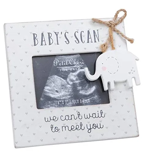 Petit Cheri Baby-Scan-Bilderrahmen mit Elefanten-Aufsatz, Geschenk, 10.2 x 7.6 cm, beige, 150 x 160 x 20 mm (H x B x T)