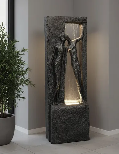 Springbrunnen Gartenbrunnen Zimmerbrunnen mit LED Beleuchtung 99,5cm Steinoptik