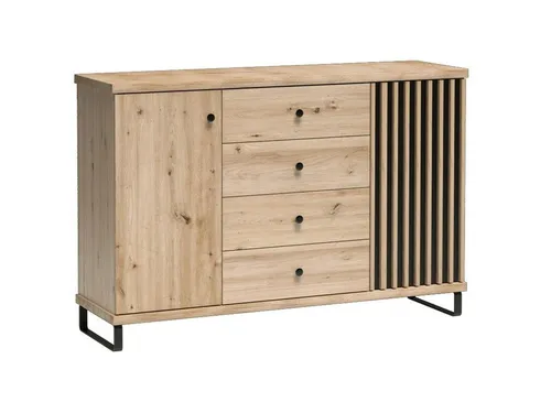 Beautysofa Kommode Eiche Artisan mit 4 Schubladen - Moderne Kommode für Wohnzimmer oder Schlafzimmer mit eleganten Lamellenleisten. Bietet viel Stauraum und überzeugt durch hochwertige Materialien und Soft-Close-Funktion.
