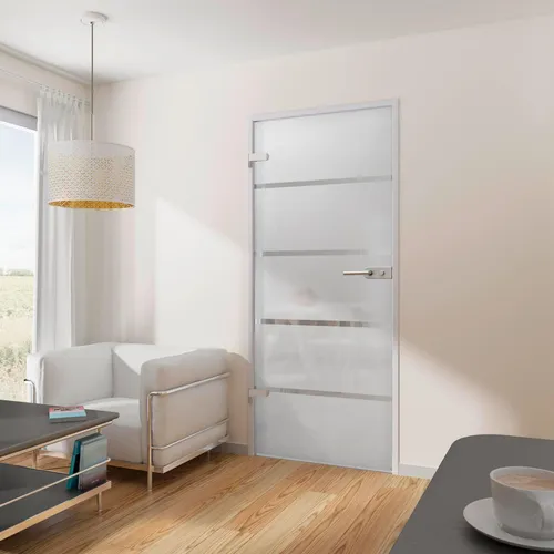 inova wohnen Zimmertür Blockstreifen satiniert 83,4 x 197,2 cm - Elegante Glastür aus 8 mm Sicherheitsglas, inkl. wählbarem Beschlagset. Ideal für stilvolle Raumtrennung und hohe Lichtdurchlässigkeit. Made in Germany – langlebig und pflegeleicht.