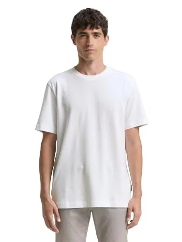 TOM TAILOR Herren Klassisches T-Shirt mit Piqué-Struktur, White, XXL