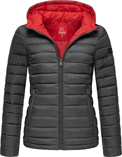 MARIKOO Damen Übergangsjacke leichte Steppjacke kurz mit Kapuze Lucy Anthrazit Gr. XXL