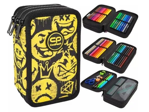 Federmappe 3-Fach Federtasche Mäppchen Gefüllte-BE HAPPY