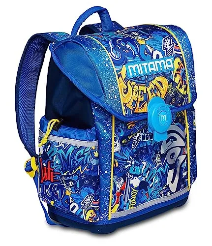 Mitama Schulrucksack, ergonomisher Rucksack, Kinderrucksack 1-4. Klasse, Schulranzen mit Trinkflaschenfach, 6-10 Jahre, Geschenk Jungen, Mädchen, Upside, Blau