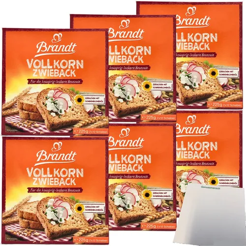 Brandt Vollkorn Zwieback knuspriger Genuss 6er Pack 6x225g Packung usy Block