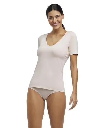FALKE Damen Unterwäsche Daily Climate Control Outlast® Rundhals T-Shirt, Beige Vale 4016, XL - Dieses Rundhals-T-Shirt sorgt für ein angenehmes Tragegefühl im Alltag. Es reguliert das Körperklima und bietet durch flache Nähte und hochwertige Baumwolle höchsten Komfort. Ideal für Business und Freizeit.
