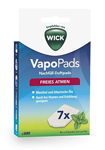 WICK VapoPads 7 Menthol Pads WH7 - Sieben Menthol Pads für angenehme Dämpfe bis zu 8 Stunden, ideal zur Unterstützung der nächtlichen Ruhe. Kompatibel mit ausgewählten Luftbefeuchtern und Inhalatoren.