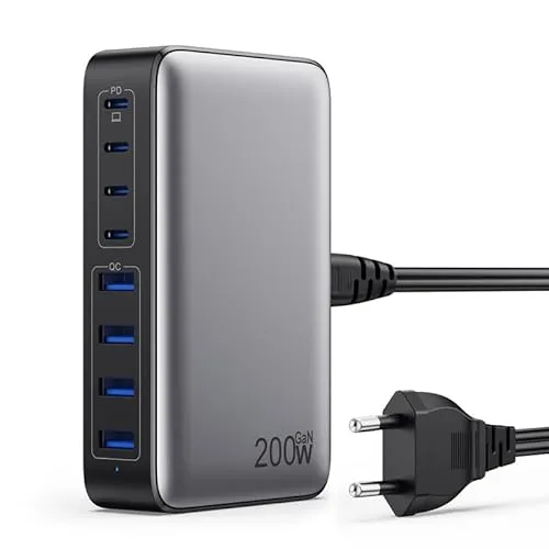 200W USB C Ladegerät Mehrfach - GaN III 8-Port Schnellladegerät - Notebook-Netzteile/-Ladegeräte mit 8 Ports, 65W PPS Schnellladung für MacBook und Smartphones, kompakte Größe und hohe Energieeffizienz dank GaN III Technologie.