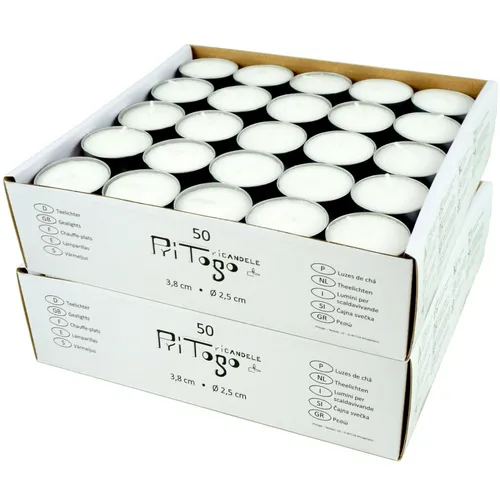 PRITOGO Teelichter, weiss [100 Stück] Ø 3,8 * 2,5 cm, Rußfrei, Brenndauer: 8 St.