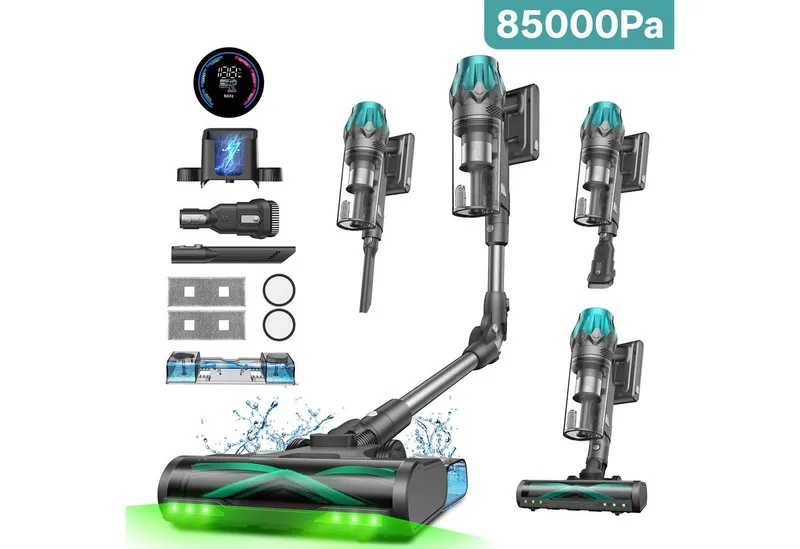 Vactidy Akku-Hand-und Stielstaubsauger V15 Max Saugen und Wischen in 1,85000PA/600W, 600 W, beutellos, DualGreen Dual-Grünlicht-Erkennungstechnologie, 7-Zyklon-Technologie