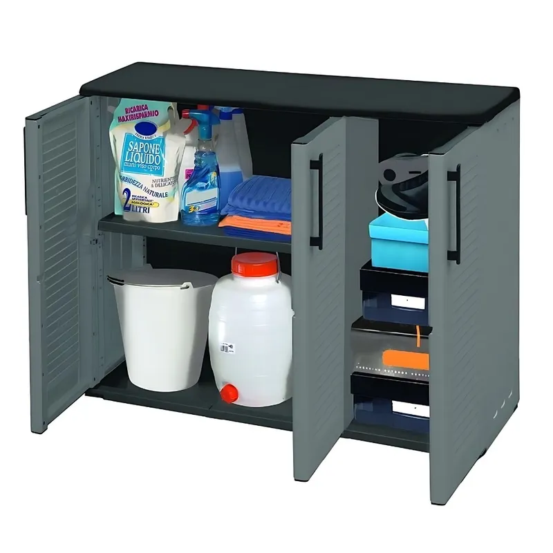 Wetterfester Gartenschrank 3-türig aus Kunststoff